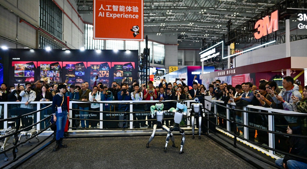 人形机器人格斗表演亮相进博会