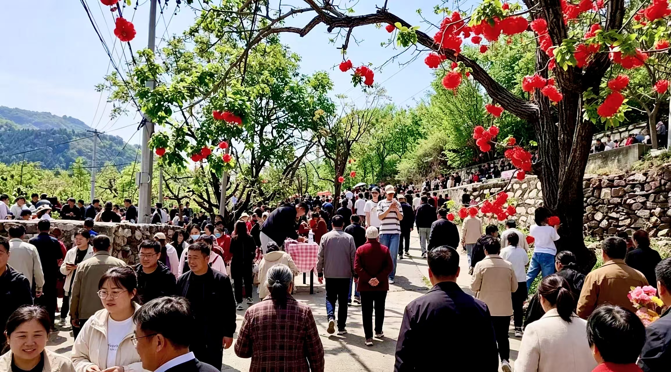 5月1日，众多游客陆续进入太后村，沉浸式体验“太后十二式”活动。人民网记者 李栋摄