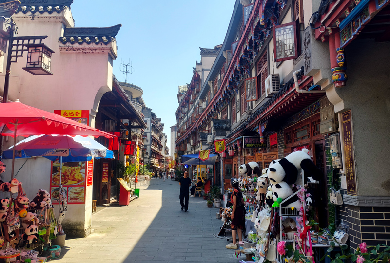 佛坪老街上遍布当地特色餐饮和文旅文创产品，相关产业增加了当地就业。人民网记者 孙博洋摄
