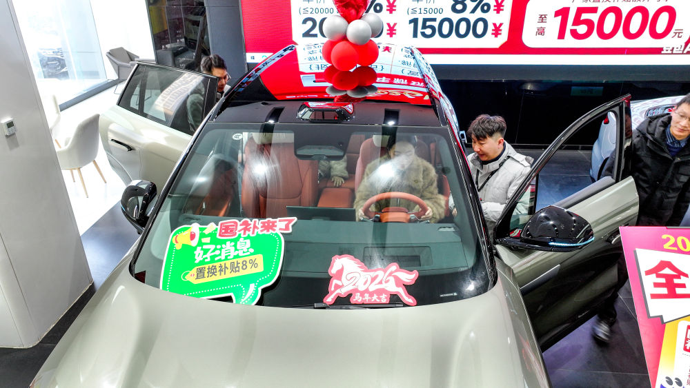   2026年1月9日，消费者在江西省南昌市青云谱区三家店街道一品牌汽车4S店内试驾。新华社发（鲍赣生摄）